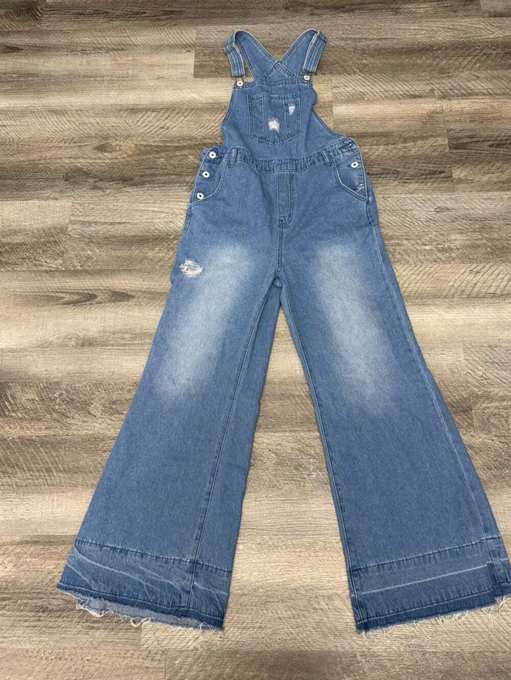 SHEIN Raw Hem Wide Leg Distressed Denim Overalls, Size Small